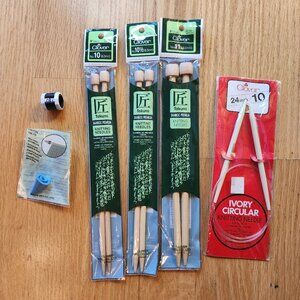 Clover Takumi Knitting Needles Set 3 9”( # 10, 10.5, 11) & Ivory Circular 24/10